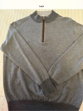 Peter Millar Men's Merino Wool Gray Quarter-Zip Sweater Size L